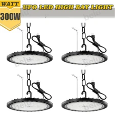 4x 300W UFO LED High Bay Light Shop Lights W/US Plug Warehouse Commercial Lamp