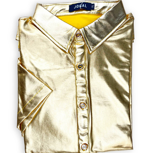 Men's LARGE Metallic GOLD SHIRT Button Down S/S Disco Nightclub Costume Party - Picture 5 of 8