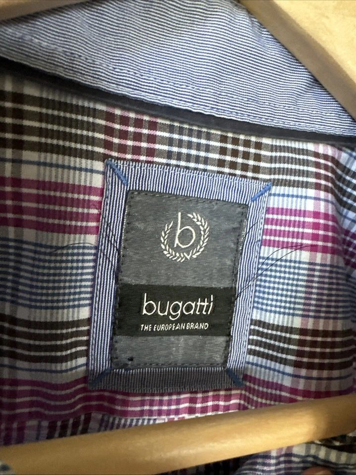 Bugatti Shirt Mens XL 43/44 Pink Brown Blue Button Up Preppy Casual Business — 第 4/4 张图片