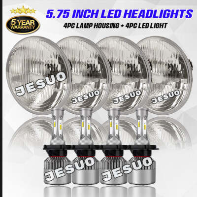 4Pcs 5.75'' 5-3/4'' LED Headlights Hi/Lo Start UP Halo DRL For Ford Mustang 1969