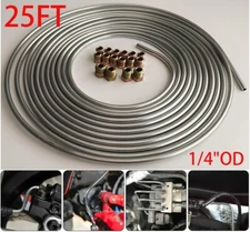 1x Iron Zinc Brake Line Tubing Kit 1/4"OD 25FT Coil Roll W/16 Tube Nut Fittings