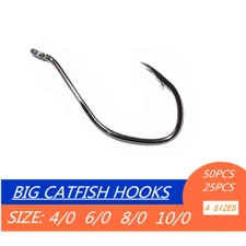 25/50Pcs Catfish hooks Offset Big River Sharpened Carbon Steel Circle Fishhooks