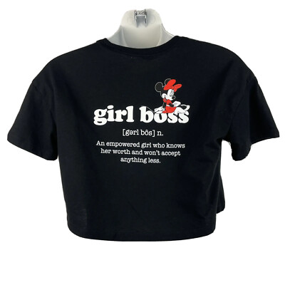 Disney GIRL BOSS Crop Top T Shirt Junior s (L) Black Old Navy Cotton Blend B2