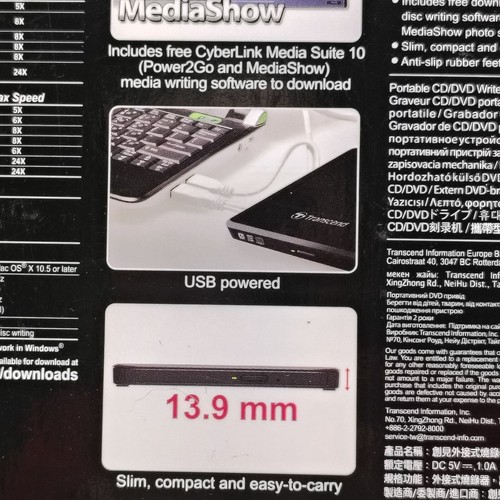 Transcend Extra Slim Portable DVD Writer TS8XDVDS-K Black - Afbeelding 12 van 15