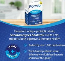 Florastor Dual Action Probiotic Supplement Digestive & Immune Health 30 Capsules