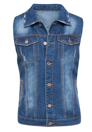 SMANICATO DI JEANS UOMO DIAMOND CASUAL BLU COTONE DENIM GIUBBOTTO GILET  BOTTONI | eBay