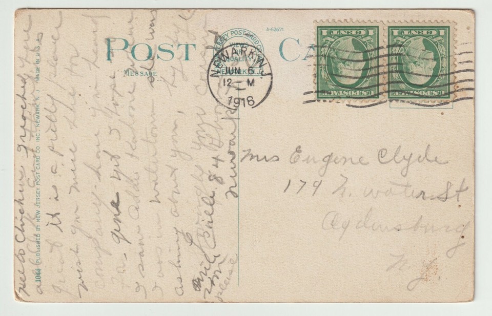 1918 Postmarked Postcard Boat House Branch Brook Newark New Jersey NJ ...