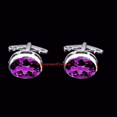 Natural Amethyst  Gemstone with  925 Sterling silver Cufflinks For Men's #521