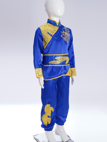 Jungen Set Kung Fu Anzug Fancy Ausrüstung Lange Ärmel Kostüm Atmungsaktiv Bühne - Picture 17 of 47