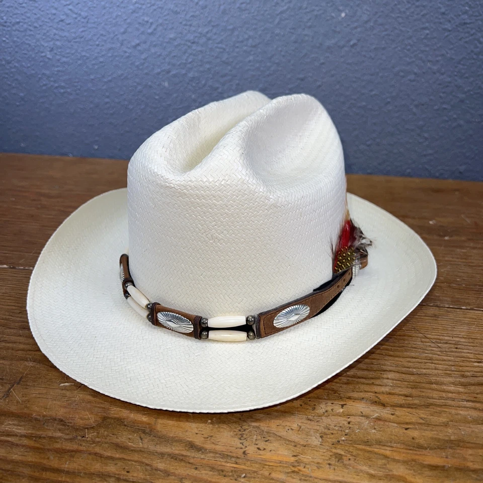 Sombrero de Paja Occidental John B STETSON De Colección xxxxx Stetson Banda de Cuero Pluma 6 7/8 Foto 2 de 4