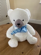Clintons White Teddy Bear Plush Soft Toy Blue Scarf Cute Gift
