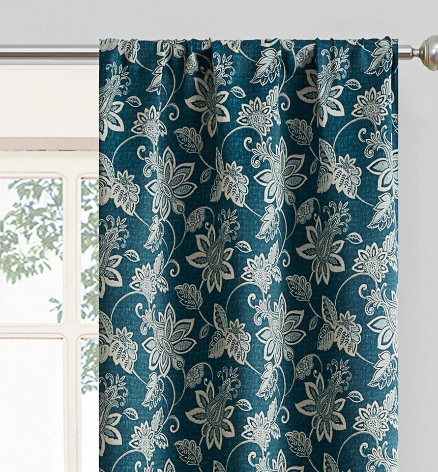 Eclipse Phoenix Blackout Curtain Rod Pocket Panel Set of 6 Indigo Bontanical - Image 2 of 4