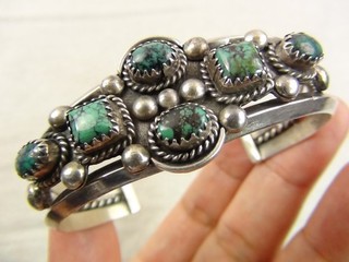Navajo Marie Silver 34g 6 5/8" Sterling Spiderweb Turquoise Cuff Bracelet Native