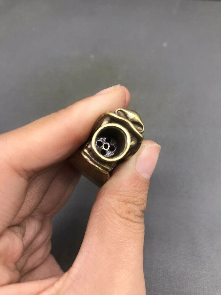 Exquisita pipa antigua china de latón cobre tallada a mano con cabeza de dragón herramientas para fumar 68 Foto 2 de 4