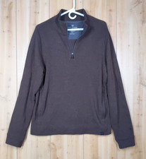 Mack Weldon Prime Cotton 1/2 Zip Pullover Sweater Mens S Brown Zip Pockets
