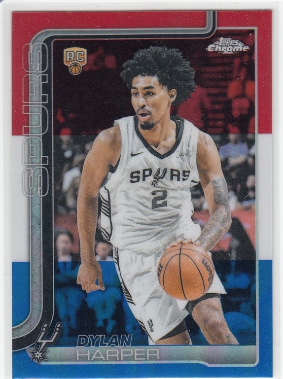 2025 Topps Chrome Dylan Harper Rookie Spurs #252 Red White Blue Refractor