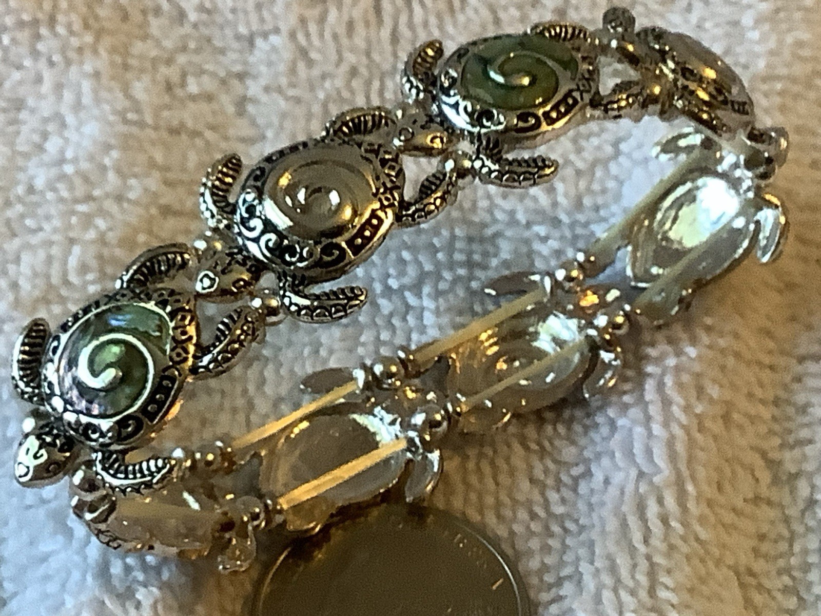 Turtle Abalone Shell Stretch Link Metal Trim Brac… - image 10