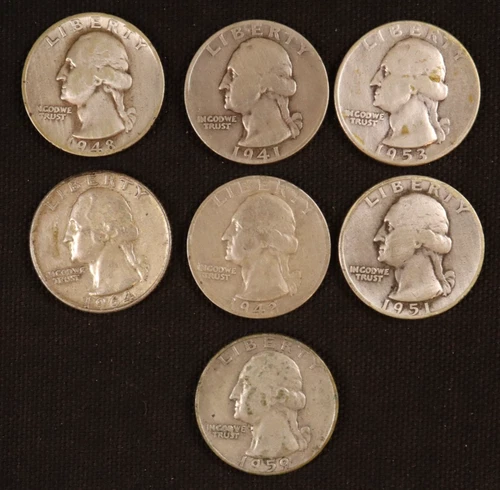 Lot of 7 - Silver Washington Quarters (1941-1964) - VG-AU - Nice Details-Lot #4