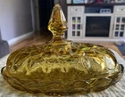 VTG 1970s Anchor Hocking Fairfield Oval Glass Amber Honey Butter Dish W/ Lid. S
