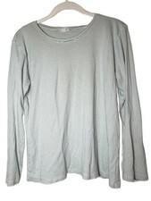 LAKE Pajamas Green White Stripe Long Sleeve Pima Cotton Top Large PJ