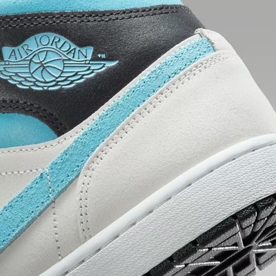 New Nike Jordan 1 Mid SE Shoes - White/ Blue Chill/ Black (IM6567