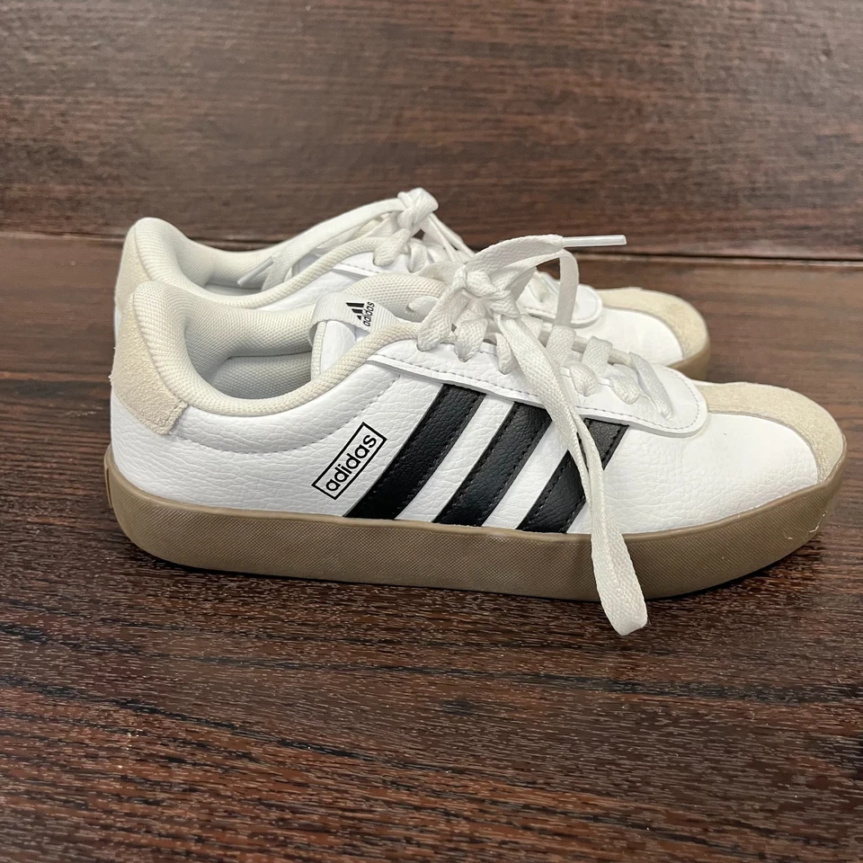 Adidas VL Court 2.0 Mujer’s Tenis Talla 6 Blanco Negro Cuero Gamuza Informal Foto 2 de 4