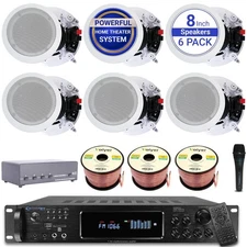 Home Sound System Kit 7.2 CH 1500 Watts w/ 6 QTY of 8" Framed Ceiling Speakers