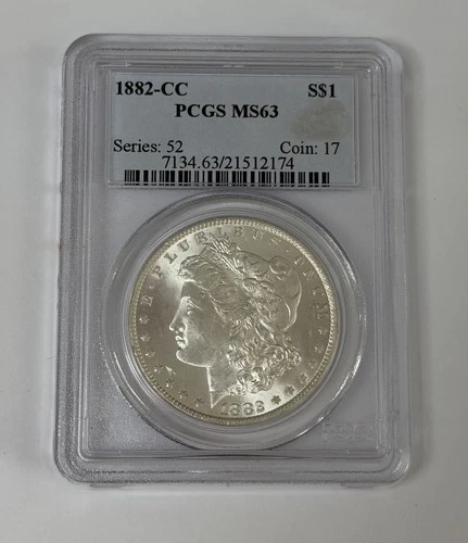 1882 Carson City CC Morgan Silver Dollar PCGS MS63 Mint State Blast White Coin