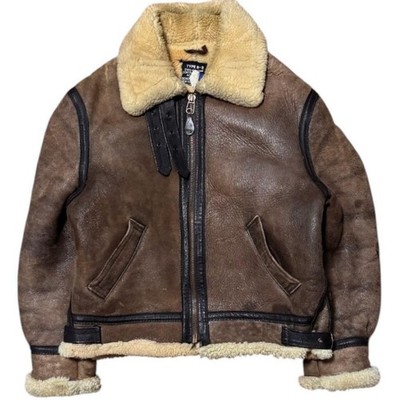 SCHOTT B-3 Flight Jacket Mouton Brown Size 44 Made in USA Big Size Vintage