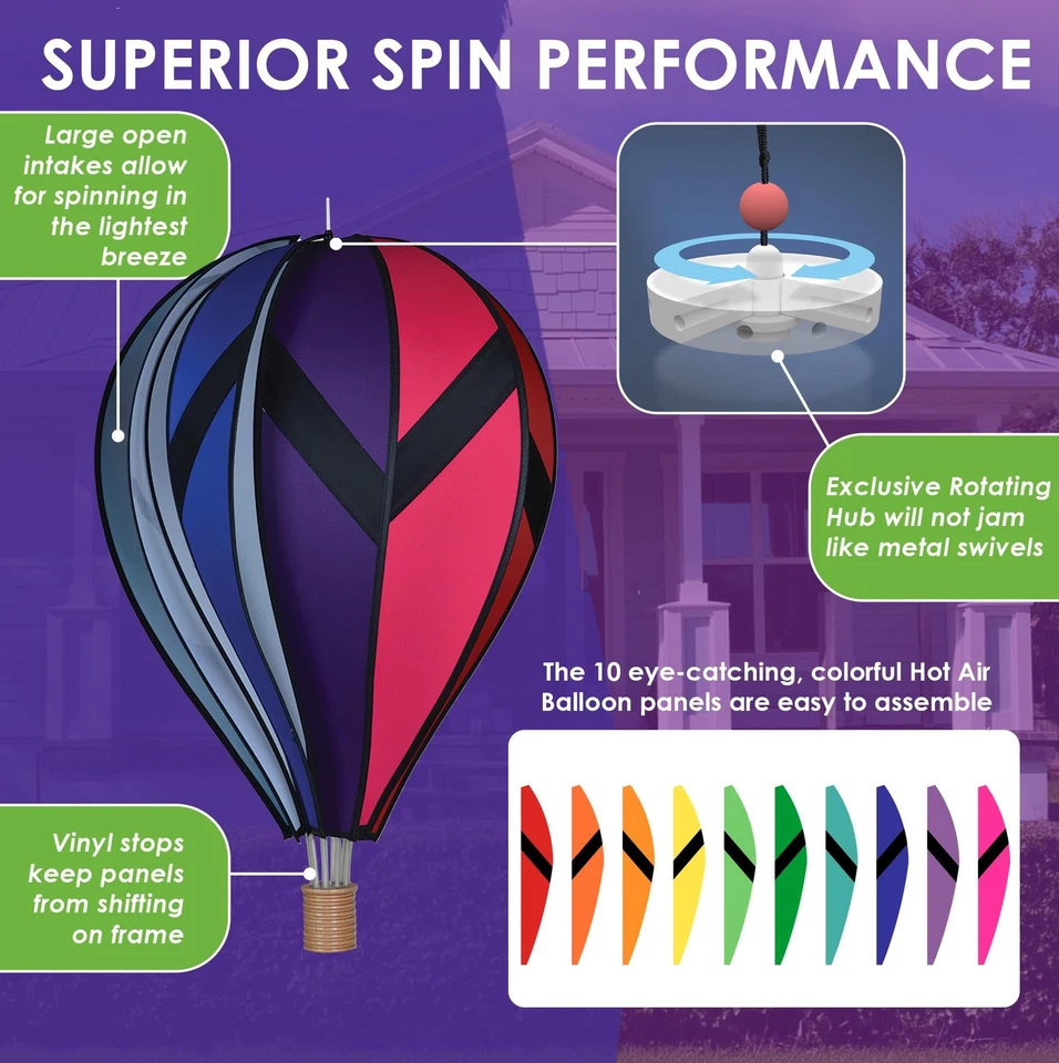 Globo de Aire Caliente Colgante Jardín Spinner 26" - Diseño Arco Iris Vibrante, Clima -... Foto 4 de 4