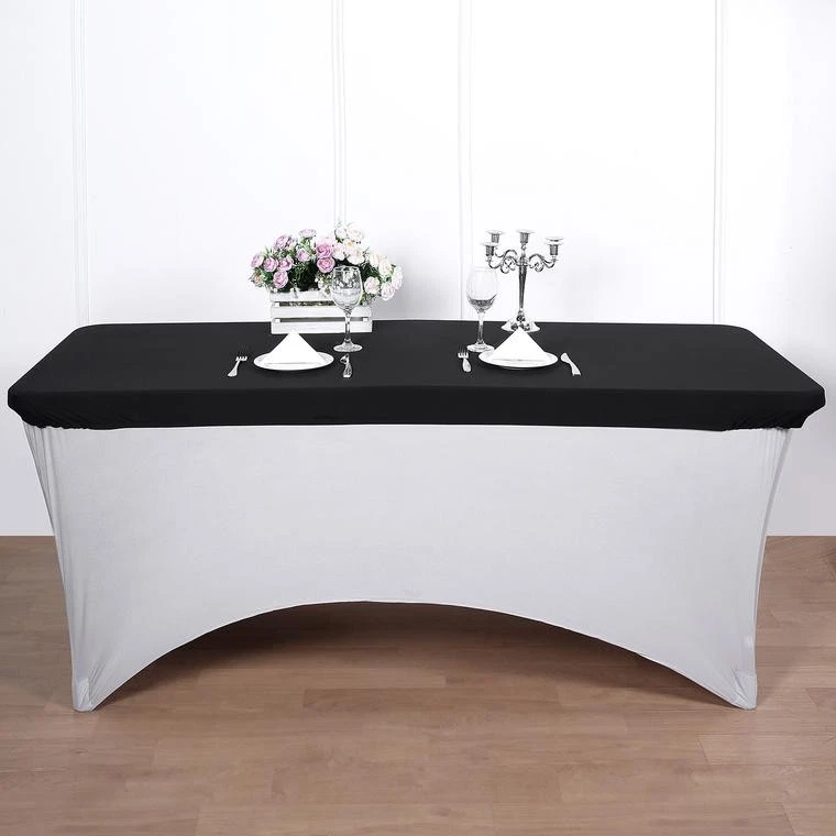 BLACK 6 ft FITTED SPANDEX Rectangular TABLE TOP COVER Wedding Events Decorations - Image 4 of 4