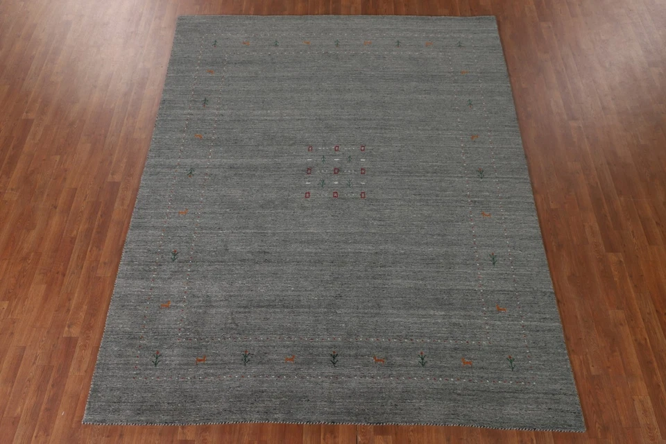 Alfombra oriental gris hecha a mano 8x10 sala de estar tribal decoración del hogar alfombra de lana Foto 3 de 4