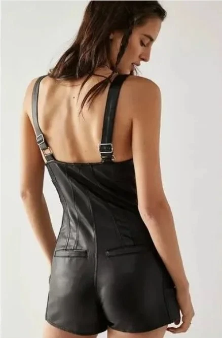 Mameluco Free People para mujer negro imitación cuero XS corsé grunge gótico vanguardista ropa de club nocturno Foto 4 de 4