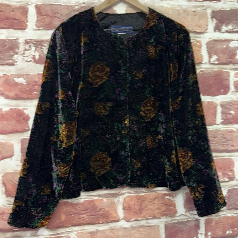 Vintage Maggie McNaughton Blazer Womens Multicolor 18W Velvet Boho Floral Jacket - Image 2 of 4