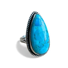 Kingman Turquoise Solid 925 Sterling Silver Ring 7