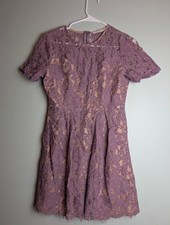 Lush Purple Floral Lace Short Sleeve Crew Neck Mini Fit & Flare Dress