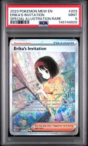 2023 POKEMON MEW EN-151 SPECIAL ILLUSTRATION RARE #203 ERIKA'S INVITATION PSA 9