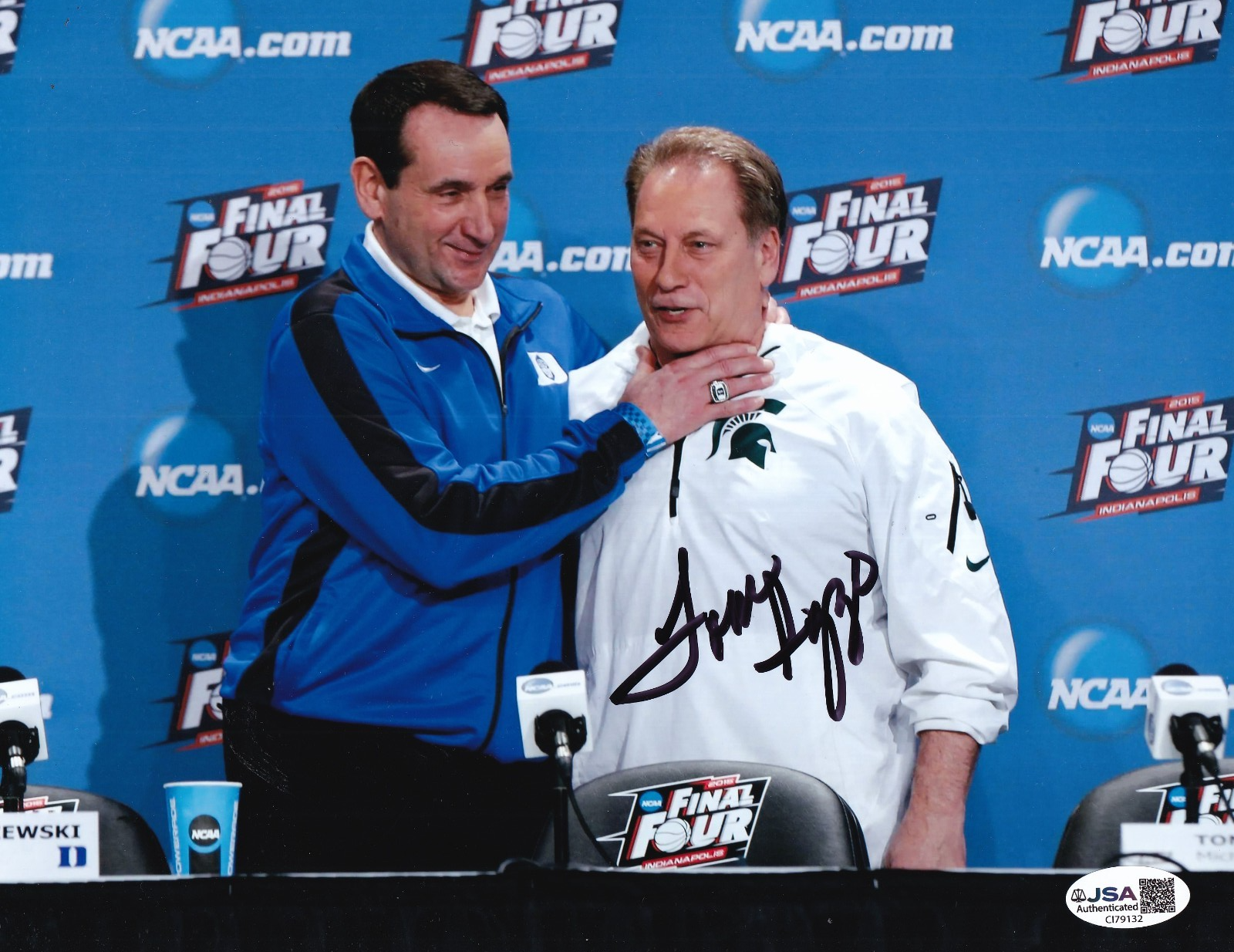 TOM IZZO signed (MICHIGAN STATE SPARTANS) basketball 8X10 photo JSA C179132 