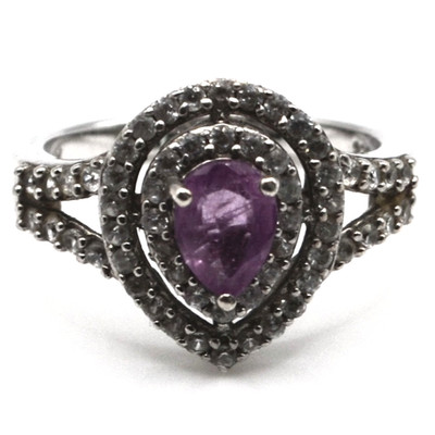 Sterling Silber Rosa Topas & CZ Doppel Halo Ring Gr. 6,5 Birne 925 D Joy 5x7 mm
