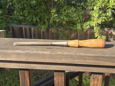 7/16  Unbranded Beveled Edge Wood Handle Chisel /Vintage Carpenter Tool 12'' Long