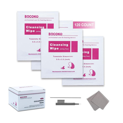 120 Count Hearing Aid Wipes Individually Packaged Cleaning Towelette with Cleani