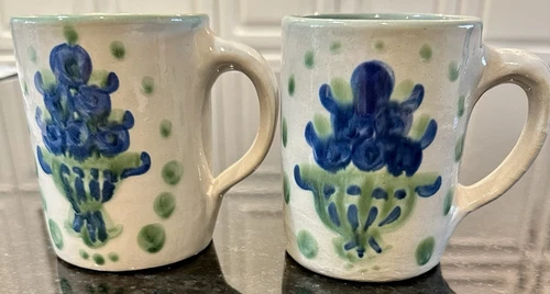 2 Vintage M. A. Hadley Pottery Mug BLUEBERRY BOUQUET Coffee Cups Signed
