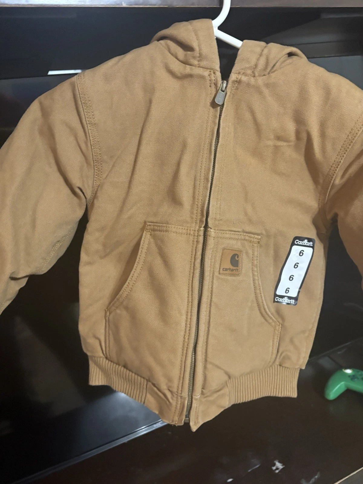 Carhartt Kids Canvas Jacket Tan Beige Kids Size 6 Quilt Lined Full Zip Hooded