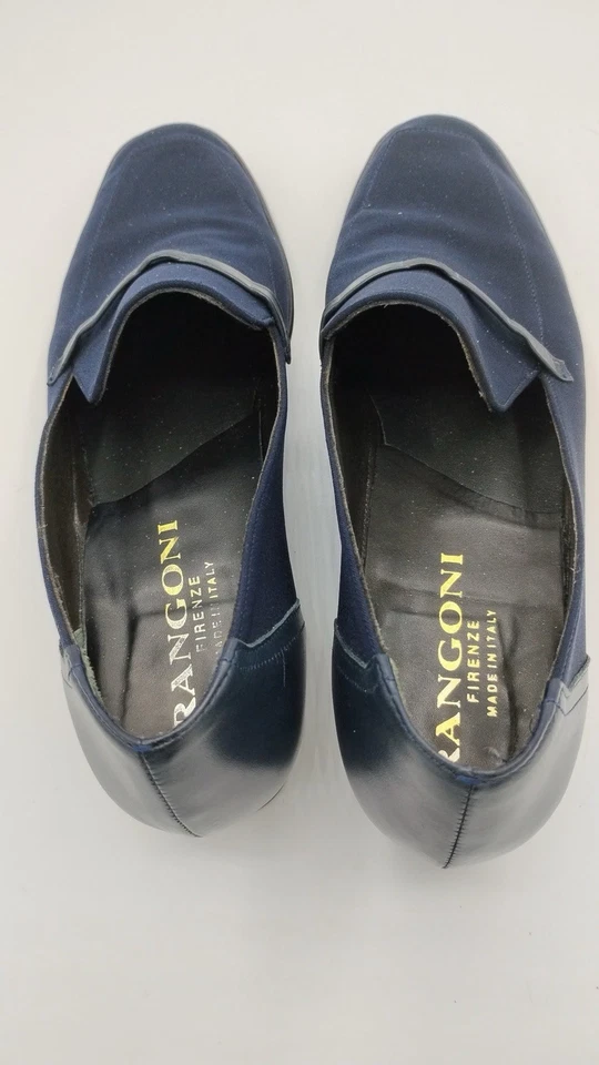 Y2K VTG Rangoni Firenze Women's NavyLeather/Fabric 7.5 SS Loafer Made In Italy - Image 3 of 4