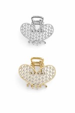Rhinestone Heart Hair Claw Clip Set Gold Silver Sparkly Valentine Hair