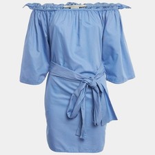 Stella McCartney Blue Cotton Blend Off Shoulder Mini Dress M