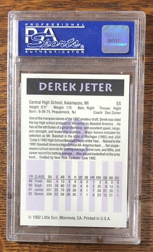 1992 Little Sun #2 Derek Jeter PSA 9 Mint Rare High School - Picture 2 of 2