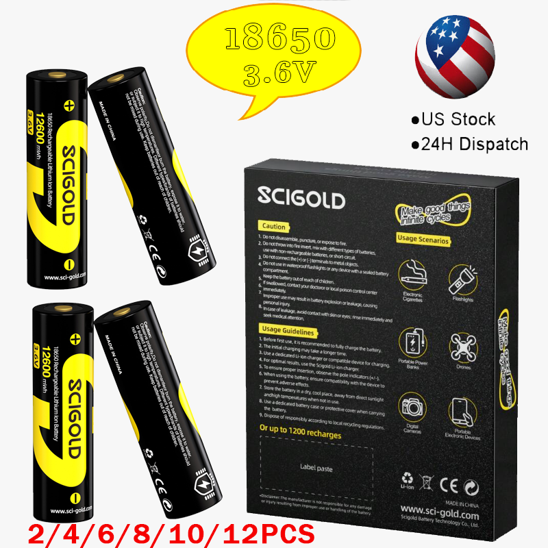 2pcs - 12pcs 3.6V 3500mAh - 12600mWh Scigold Rechargeable Batteries 3.6V NEW