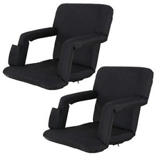 Set of Two Stadium Seat Portable Bleachers Cushion With Shoulder Straps - Black