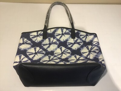 Talbots Bag Shibori Diamond Perfect Tote Bag Handbag Canvas with Leather Trim